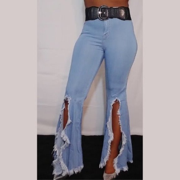 LIGHT WASHED BELL BOTTOM PANTS SIZE LARGE - Picture 3 of 4